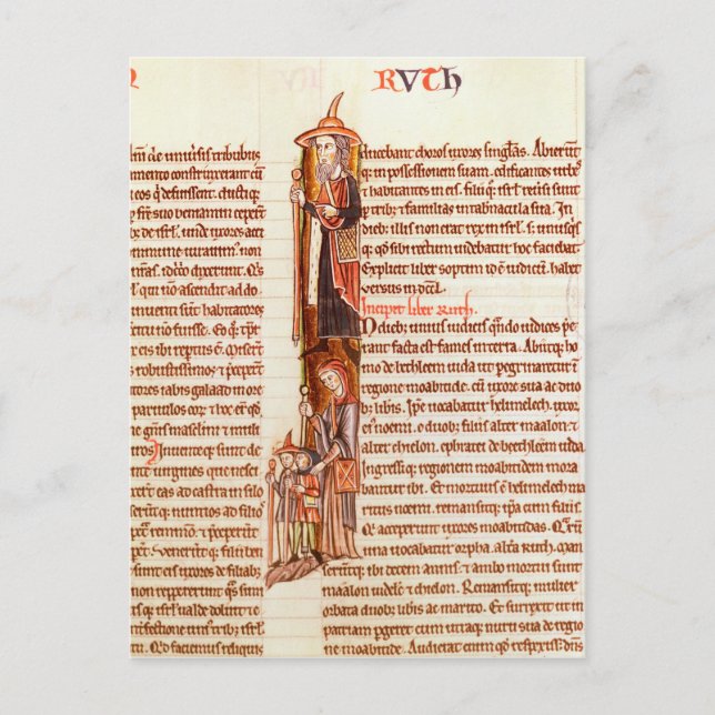 Ms 21 fol.97 Ruth and Boaz, from a Bible Postcard (Front)