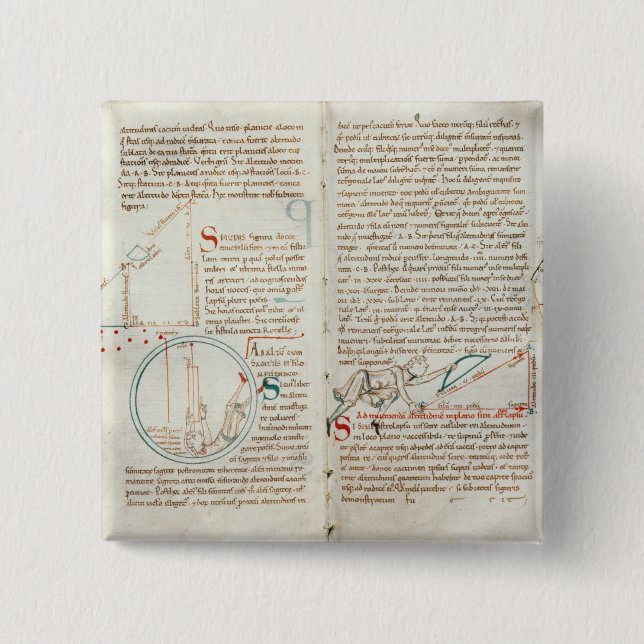 Ms 235 f.32 & 33 Geometry, from a 'Traite d'Astron 15 Cm Square Badge (Front)