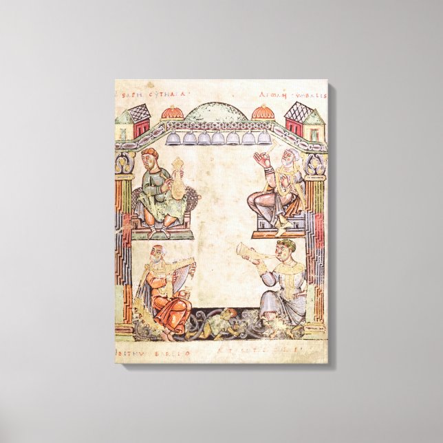 Ms 2 fol.11  Four Musicians, from a Book of Hours Canvas Print (Front)