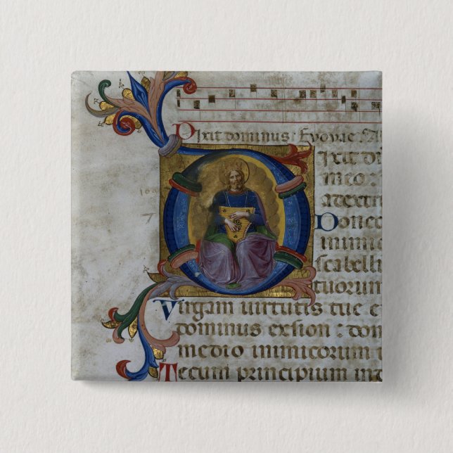 Ms 531 f.169v Historiated initial 'D' depicting Ki 15 Cm Square Badge (Front)