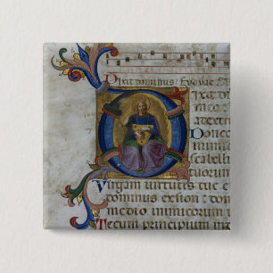 Ms 531 f.169v Historiated initial 'D' depicting Ki 15 Cm Square Badge