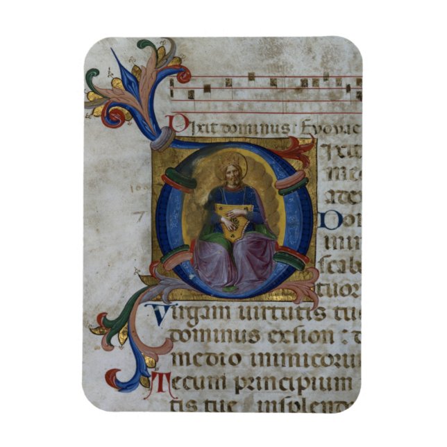 Ms 531 f.169v Historiated initial 'D' depicting Ki Magnet (Vertical)