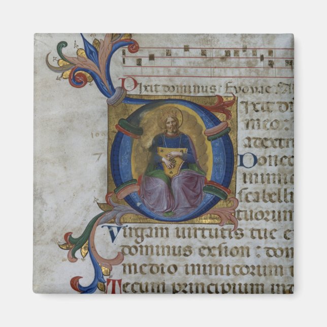 Ms 531 f.169v Historiated initial 'D' depicting Ki Magnet (Front)