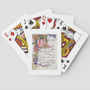 Ms 557 f.61v Page with historiated initial 'U' dep Playing Cards