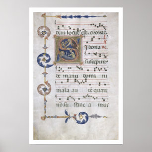 Ms 564 f.13v Page with historiated initial 'S' dep Poster