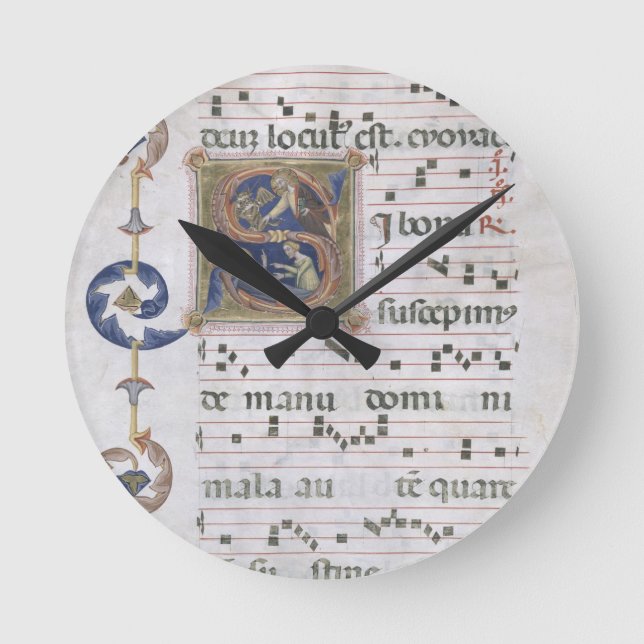 Ms 564 f.13v Page with historiated initial 'S' dep Round Clock (Front)