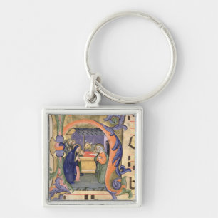 Ms 571 f.6r Historiated initial 'H' depicting the Key Ring