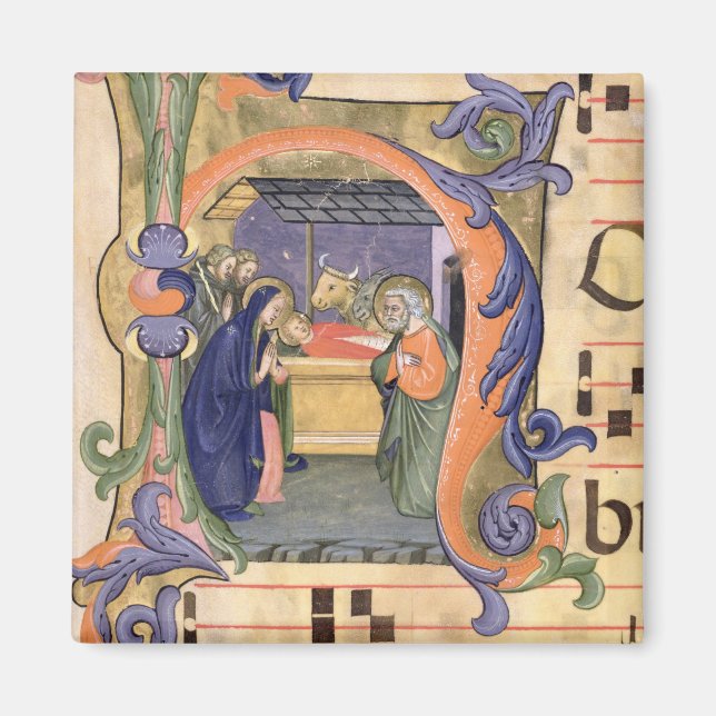 Ms 571 f.6r Historiated initial 'H' depicting the Magnet (Front)