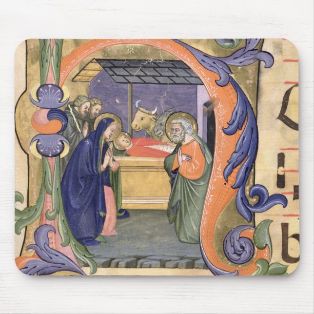 Ms 571 f.6r Historiated initial 'H' depicting the Mouse Pad (Front)