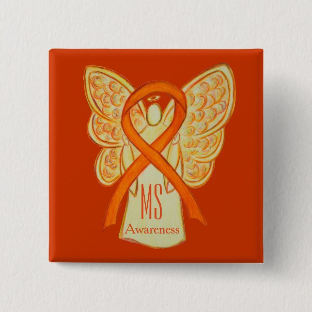 MS Awareness Ribbon Orange Angel Custom Buttons (Front)
