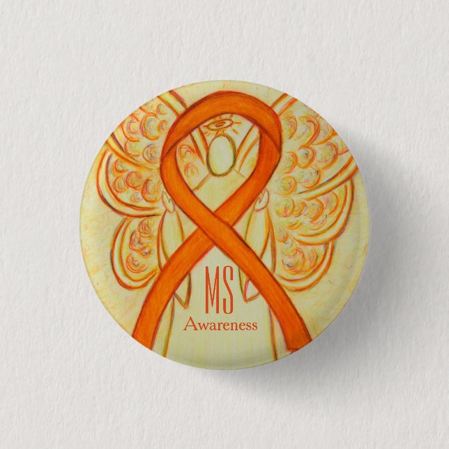 MS Awareness Ribbon Orange Angel Custom Buttons (Front)