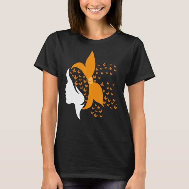 Ms Butterfly Orange Ribbon Multiple Sclerosis Awar T-Shirt (Front)