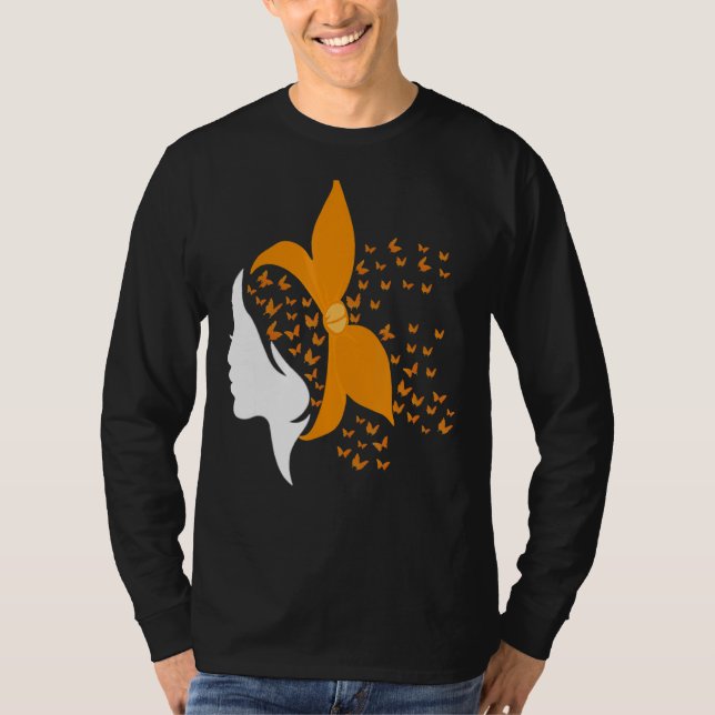 Ms Butterfly Orange Ribbon Multiple Sclerosis Awar T-Shirt (Front)