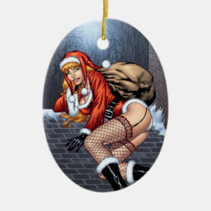 Ms Claus On The Rooftop Delivering Santas Presents Ceramic Tree Decoration