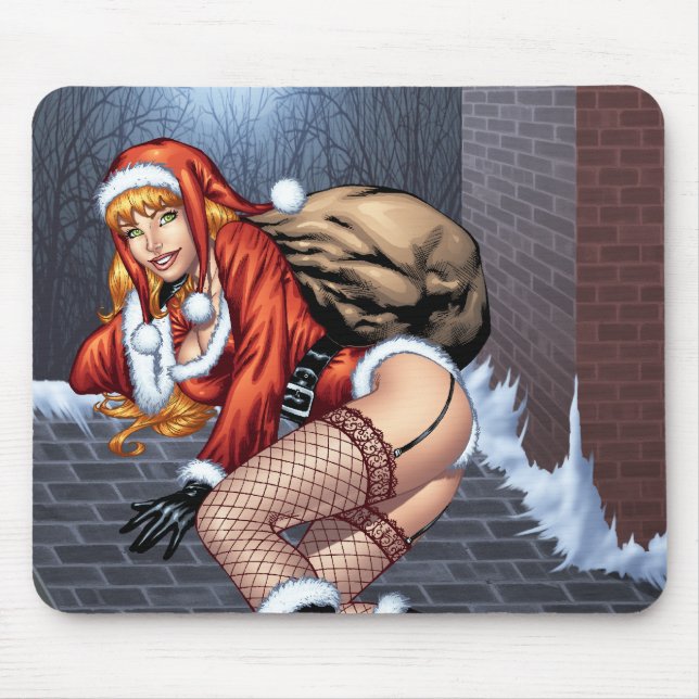 Ms Claus On The Rooftop Delivering Santas Presents Mouse Pad (Front)