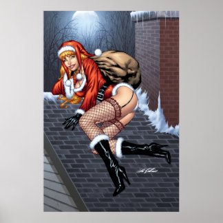 Ms Claus On The Rooftop Delivering Santas Presents Poster