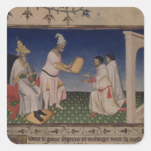 Ms Fr 2810 f.3v Kublai Khan (1214-94) giving his g Square Sticker