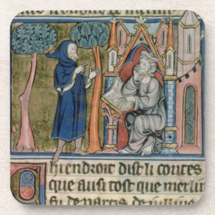 Ms Fr. 95 f.268 Merlin dictates the story to Blais Coaster