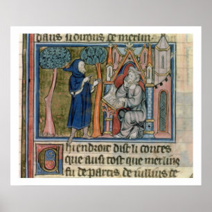 Ms Fr. 95 f.268 Merlin dictates the story to Blais Poster