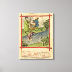 Ms Lat 9333 f.82 Fishing for Eels, from 'Tacuinum Canvas Print
