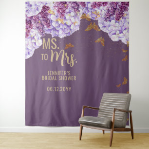 Ms Mrs Floral Butterfly Lavender Bridal Backdrop Tapestry