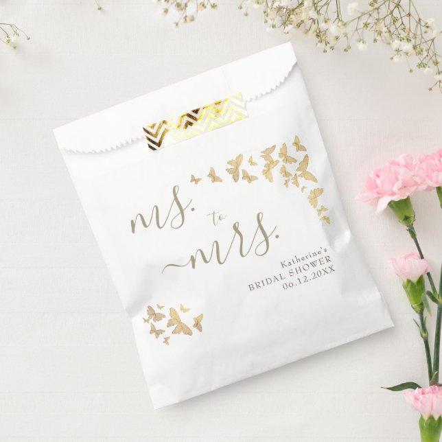 Ms to Mrs Boho Gold Butterfly Classy Bridal Shower Favour Bags (Sealed)