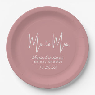 Ms. to Mrs. Bridal Shower Puce Pink Calligraphy Paper Plate