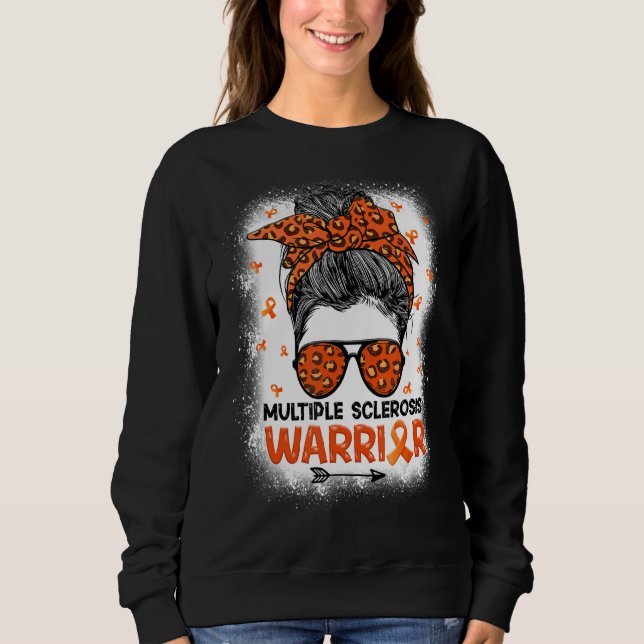 Ms Warrior Messy Bun Leopard  Multiple Sclerosis A Sweatshirt (Front)