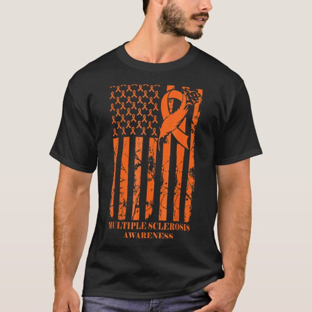 Ms Warrior Multiple Sclerosis Awareness Ribbon Usa T-Shirt (Front)