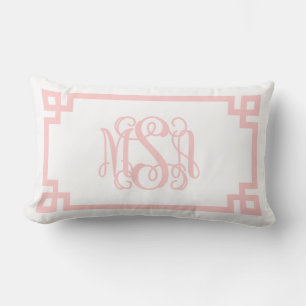 MSA Light Pink Greek Key Script Monogram Lumbar Cushion