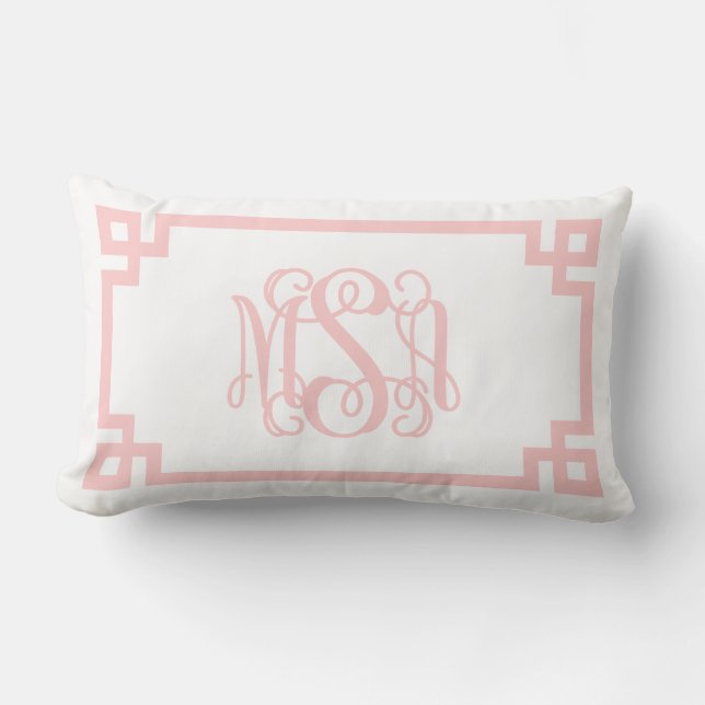 MSA Light Pink Greek Key Script Monogram Lumbar Cushion (Front)