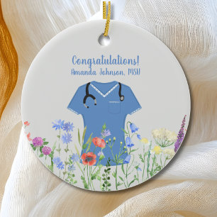 MSN Nurse Blue Scrubs Ceramic Tree Decoration