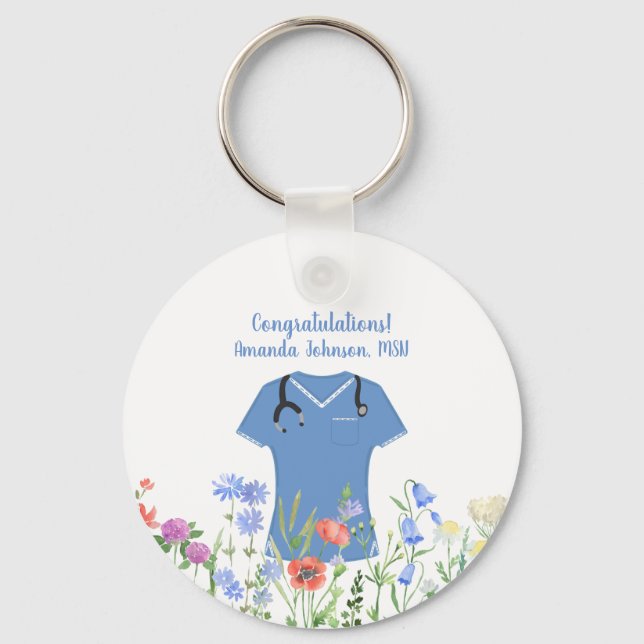 MSN Nurse Blue Scrubs Key Ring (Front)