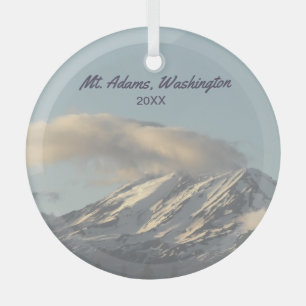 Mt. Adams Washington with Cloud Photo Glass Tree Decoration