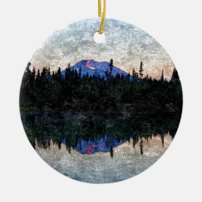 Mt Bachelor, Oregon, at Dawn Ceramic Tree Decoration (Front)