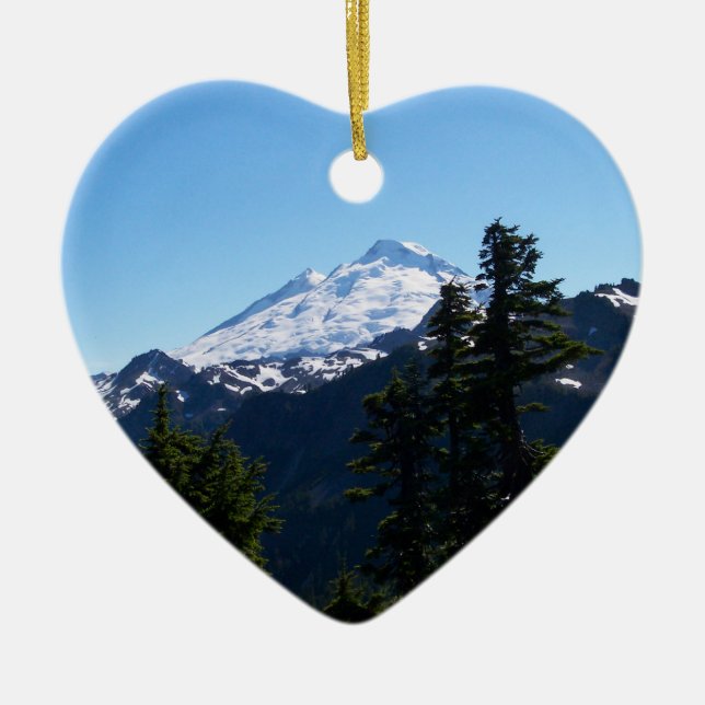 Mt Baker in Summer Ceramic Tree Decoration (Front)