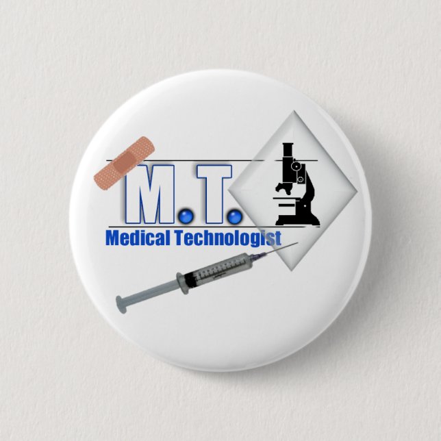 MT BLUE W/ MICROSCOPE - MEDICAL TECHNOLOGIST LAB 6 CM ROUND BADGE (Front)