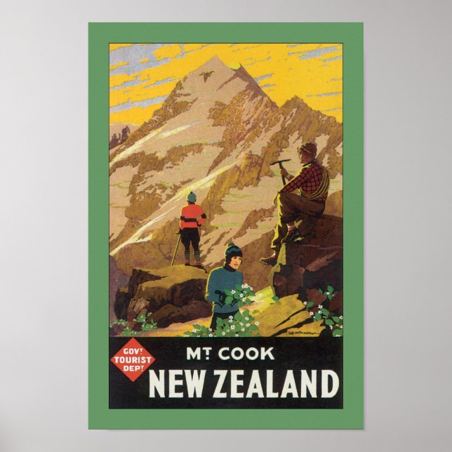 Mt Cook New Zealand (border) Poster (Front)
