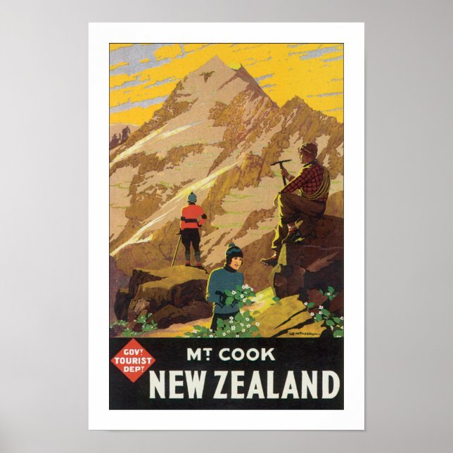 Mt Cook New Zealand (white) Poster (Front)
