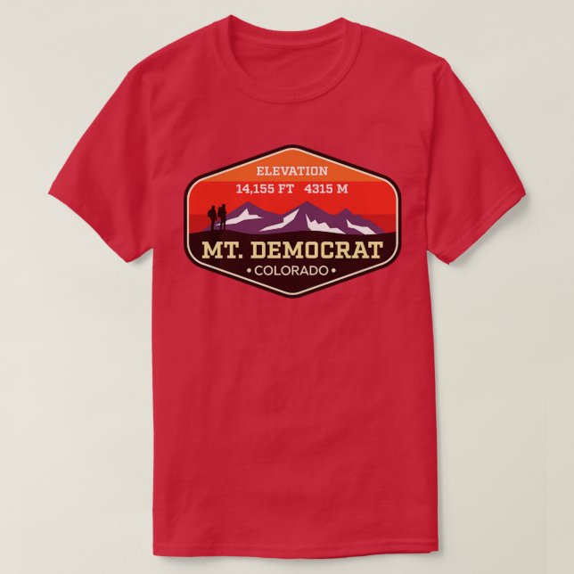 Mt Democrat Colorado 14ers Mountain Climbing Badge T-Shirt (Design Front)