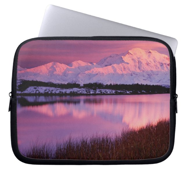 Mt. Denali at sunset from Reflection Pond Laptop Sleeve (Front)