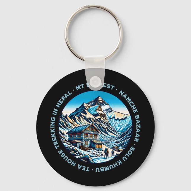Mt Everest Namche Bazaar Tea House Trekking Nepal  Key Ring (Front)