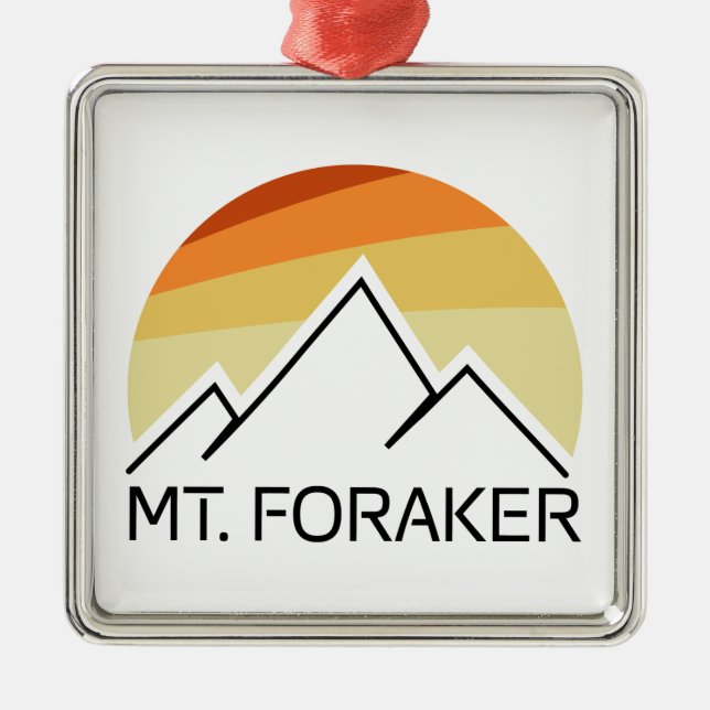 Mt. Foraker Alaska Retro Metal Tree Decoration (Front)