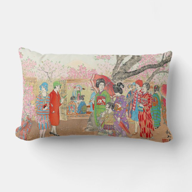Mt Fuji and the Cherry Blossoms on Asuka Hill art Lumbar Cushion (Front)