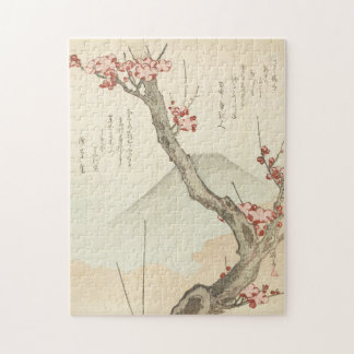 Mt. Fuji Behind a Blossoming Plum Tree Jigsaw Puzzle