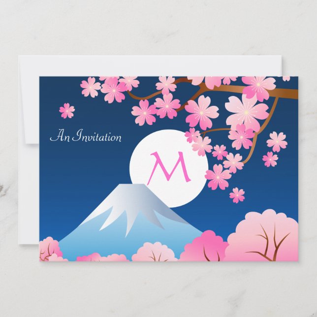 Mt Fuji Cherry Blossoms Spring Japan Night Sakura Invitation (Front)