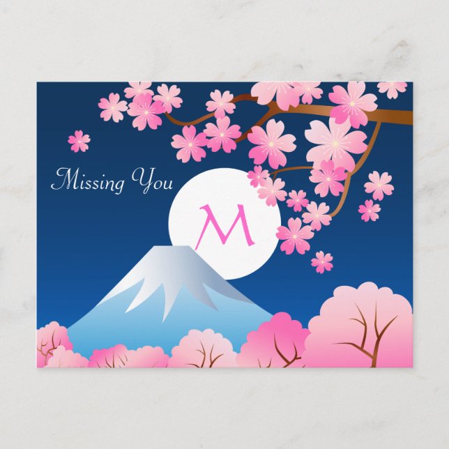 Mt Fuji Cherry Blossoms Spring Japan Night Sakura Postcard (Front)