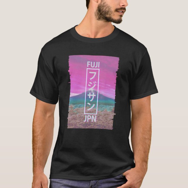 Mt Fuji Japan Glitch Japanese Vaporwave Aesthetic  T-Shirt (Front)