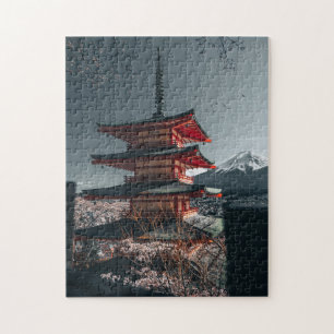 Mt. Fuji Japan Pagoda Cherry Blossoms Jigsaw Puzzle