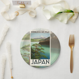 Mt Fuji Japan Travel Poster Vintage Art Paper Plate